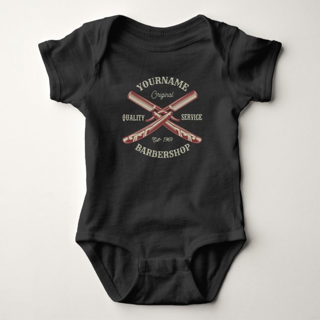 Personlig NAMN Barber Rak Razor Barbershop T Shirt (Framsida)