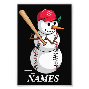 Personlig Namn Baseboll Snömannen Bollar Snö Jul Fototryck