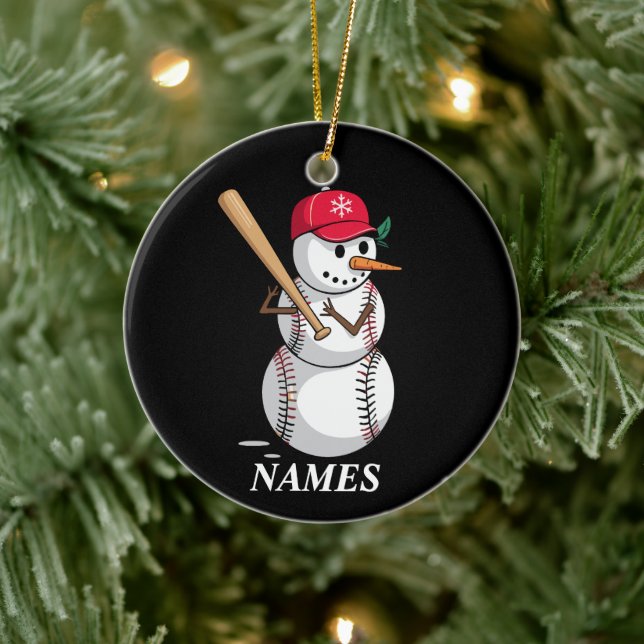 Personlig Namn Baseboll Snömannen Bollar Snö Jul Julgransprydnad Keramik (Träd)
