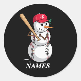 Personlig Namn Baseboll Snömannen Bollar Snö Jul Runt Klistermärke