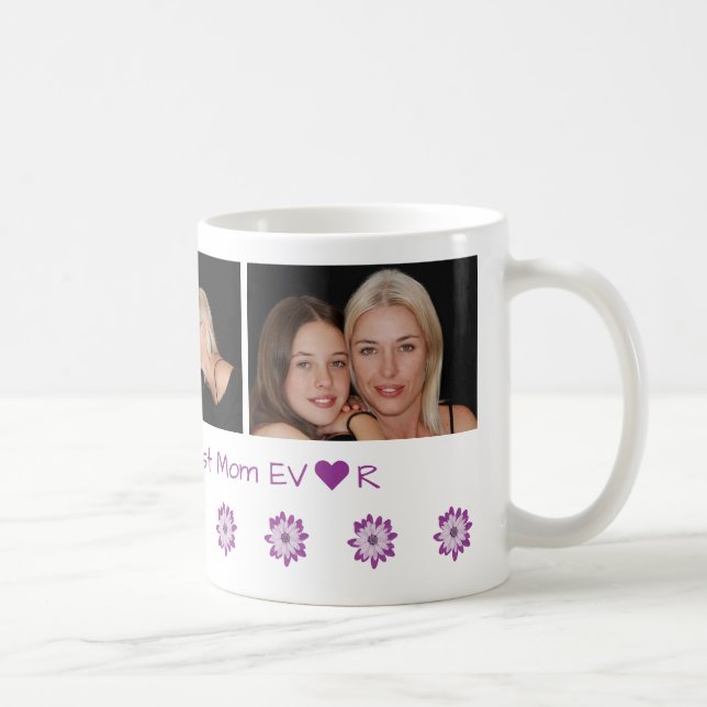 Personlig Namn + Bästa Mamma någonsin + 3 foton Kaffemugg (Höger)