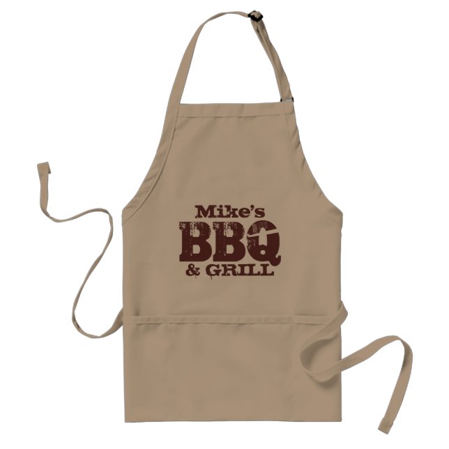 Personlig namn BBQ-plattan för killar | Brun beige Förkläde (Framsidan)