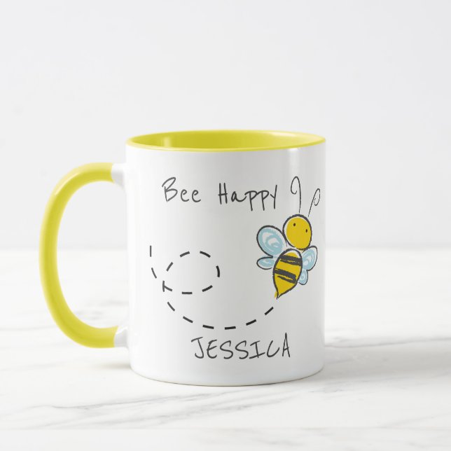 Personlig Namn | Bee Happy Var lycklig Mugg (Vänster)