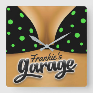 Personlig NAMN Bikini Babe Girl Man Cave Garage Fyrkantig Klocka