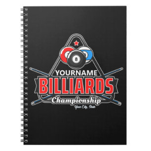 Personlig NAMN Billiards 8 Boll Bassäng Cue Rack Anteckningsbok