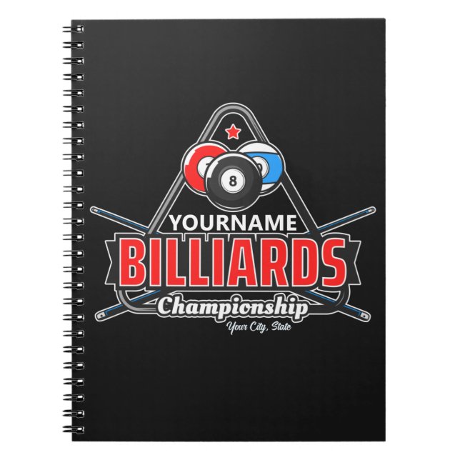 Personlig NAMN Billiards 8 Boll Bassäng Cue Rack Anteckningsbok (Framsidan)