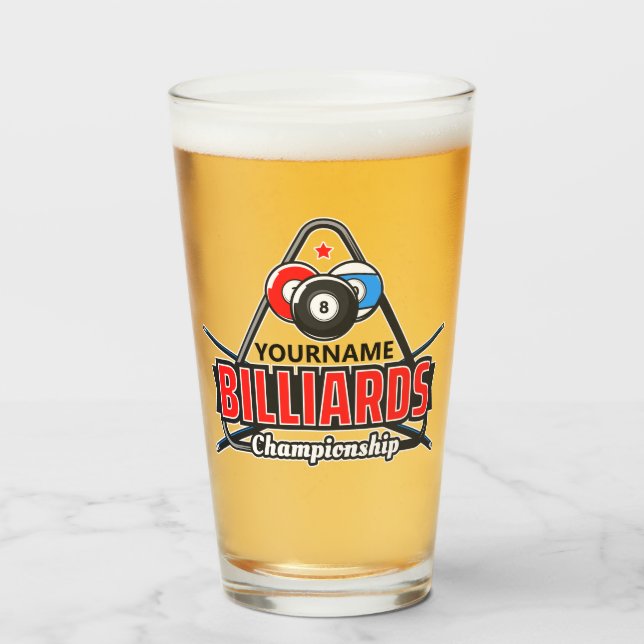 Personlig NAMN Billiards 8 Boll Bassäng Cue Rack Glaskopp (Framsida fylld)