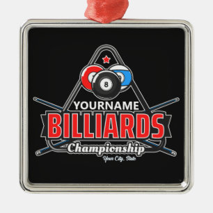 Personlig NAMN Billiards 8 Boll Bassäng Cue Rack Julgransprydnad Metall