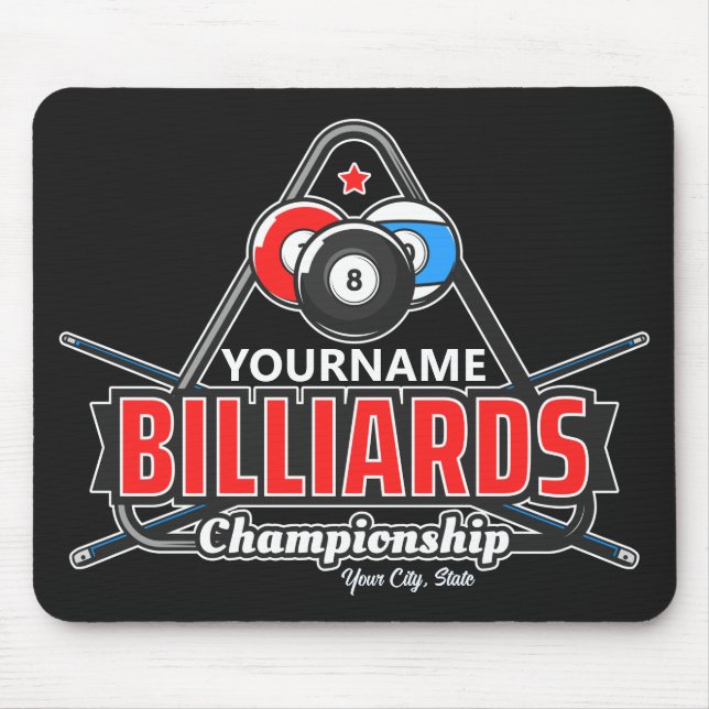 Personlig NAMN Billiards 8 Boll Bassäng Cue Rack Musmatta (Framsidan)