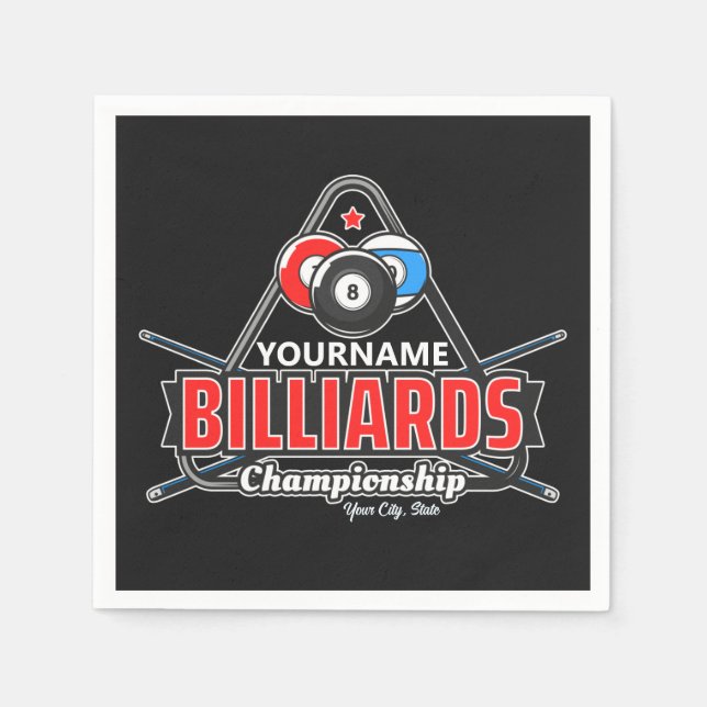 Personlig NAMN Billiards 8 Boll Bassäng Cue Rack Pappersservett (Framsidan)
