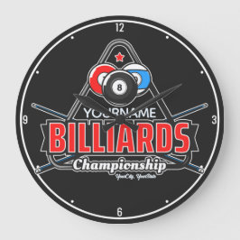 Personlig NAMN Billiards 8 Boll Bassäng Cue Rack Stor Klocka