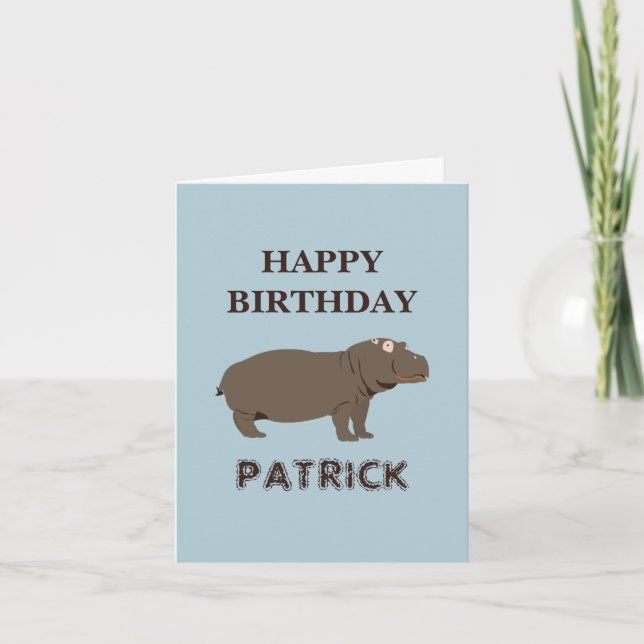 Personlig Namn Birthday Hippopotamus Hippo Kort (Framsida)