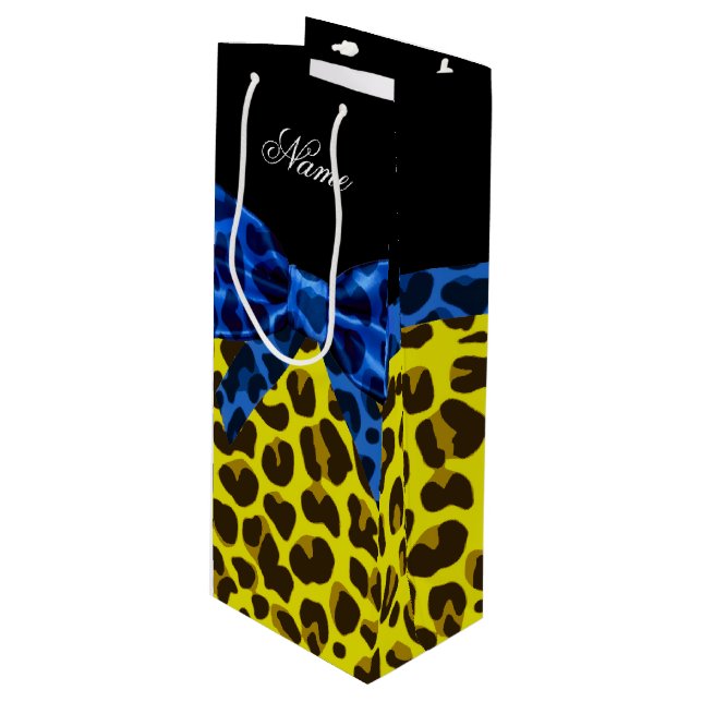 Personlig namn blå gult leopard (Framsidan Vinklad)
