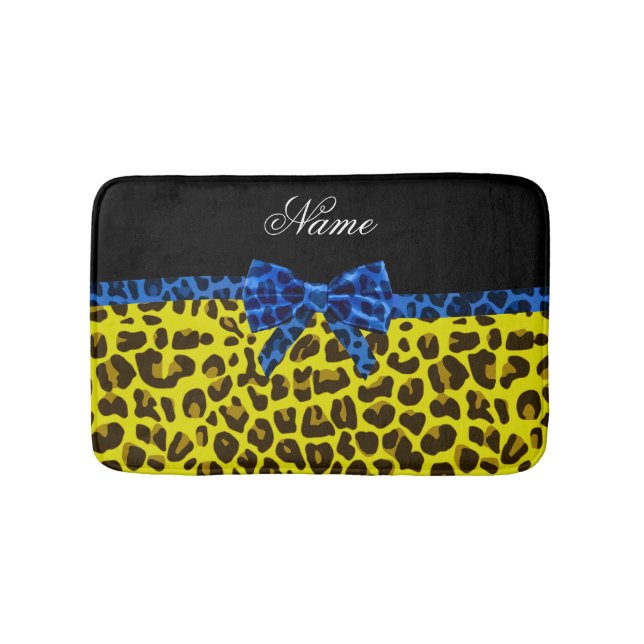 Personlig namn blå gult leopard badrumsmatta (Framsidan)