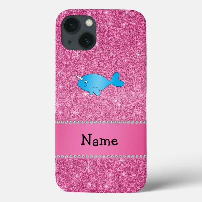 Personlig namn blå narwhit rosa glitter (Baksida)