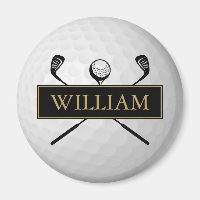 Personlig Namn Black och Guld Golf Boll Magnet (Framsidan)
