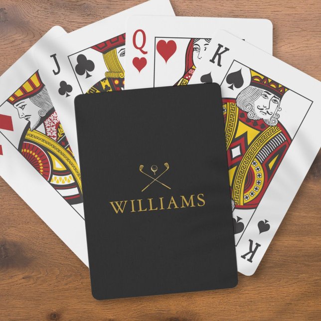 Personlig Namn Black och Guld Golf-Klubbar Casinokort (Personalized Name Black And Gold Golf Clubs Playing Cards)