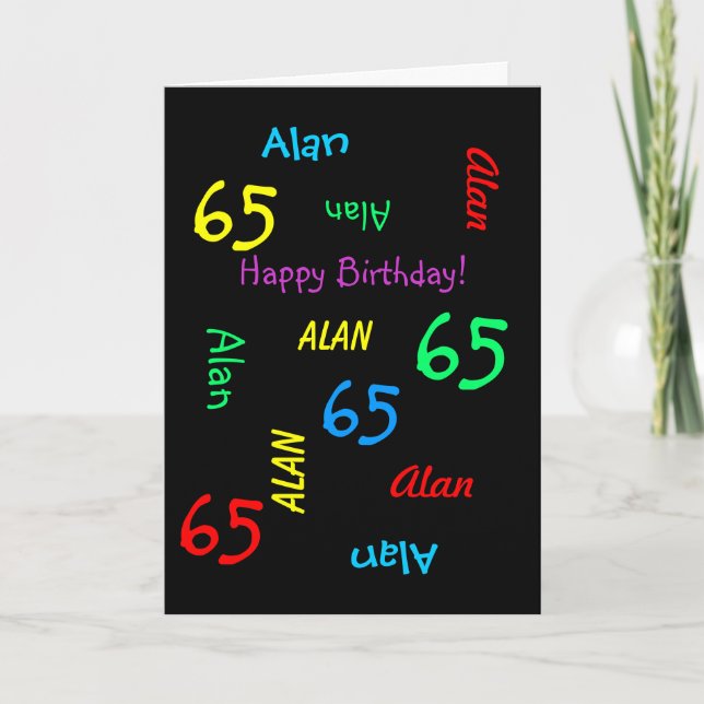 Personlig Namn, Black Roligt, 65e Birthday Vuxen Kort (Framsida)