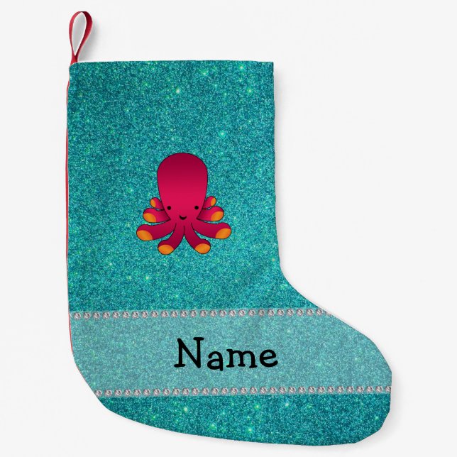 Personlig namn bläckfisk, glitter liten julstrumpa (Framsidan)