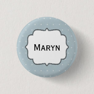 Personlig Namn Blek Blue med vit Polka dots Knapp