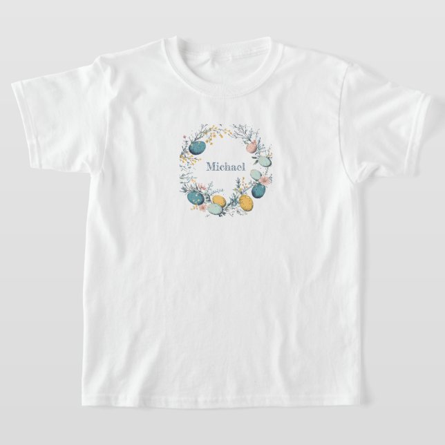 Personlig Namn Blommigt Äggutandning Påsk T Shirt (Laydown)