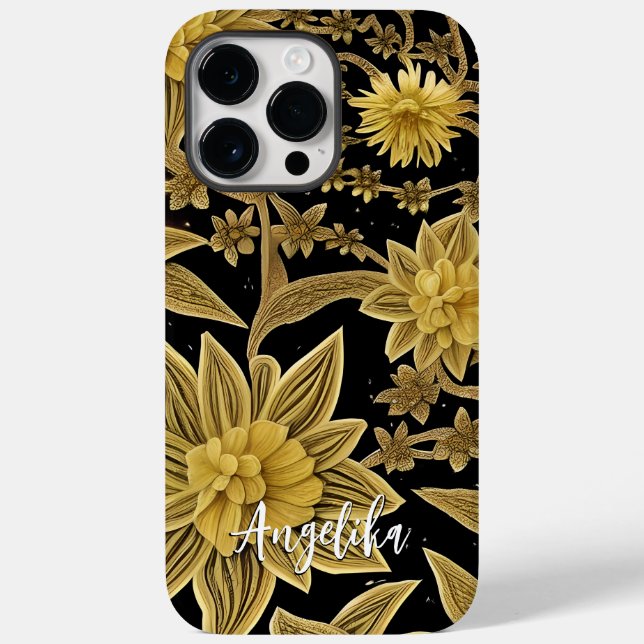 Personlig Namn Blommigt Black Guld (Baksida)