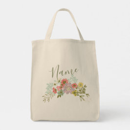 Personlig Namn Blommigt Garden Dam Womens Tote Tygkasse