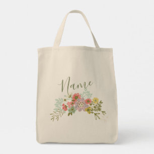 Personlig Namn Blommigt Garden Dam Womens Tote Tygkasse