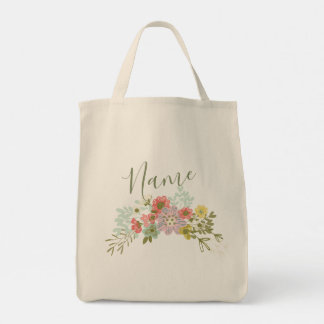 Personlig Namn Blommigt Garden Dam Womens Tote Tygkasse