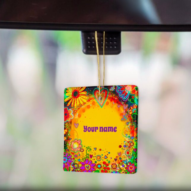 Personlig Namn Blommigt Gult Inspirief Julgransprydnad Keramik (Skapare uppladdad)