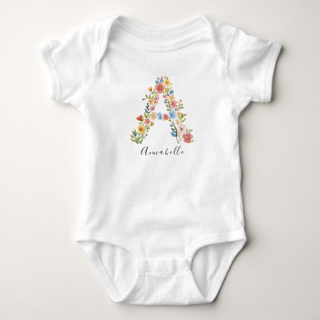Personlig Namn & Blommigt Monogram "A" T Shirt (Framsida)
