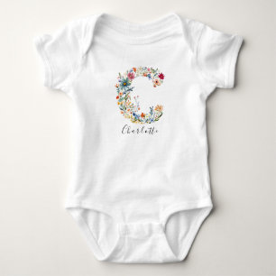 Personlig Namn & Blommigt Monogram "C" T Shirt