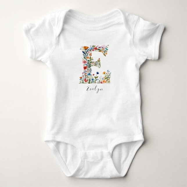 Personlig Namn & Blommigt Monogram "E" T Shirt (Framsida)