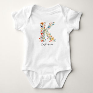 Personlig Namn & Blommigt Monogram "K" T Shirt