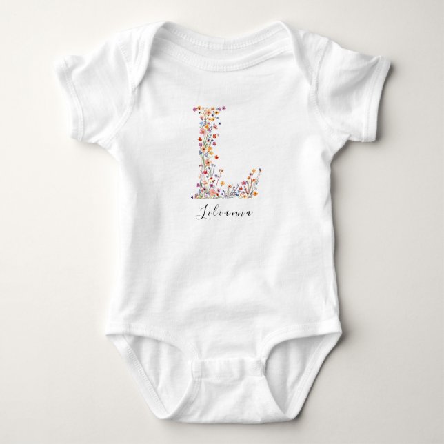Personlig Namn & Blommigt Monogram L T Shirt (Framsida)