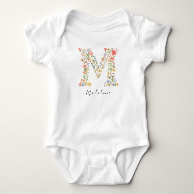 Personlig Namn & Blommigt Monogram "M" T Shirt (Framsida)