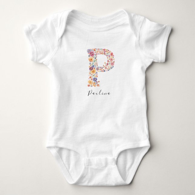 Personlig Namn Blommigt-monogram "P" T Shirt (Framsida)