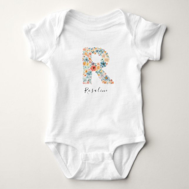 Personlig Namn &Blommigt Monogram 'R' T Shirt (Framsida)