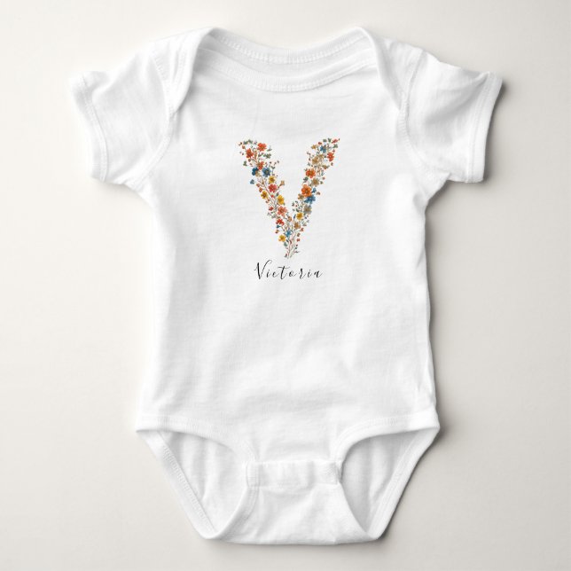 Personlig Namn Blommigt-monogram "V" T Shirt (Framsida)