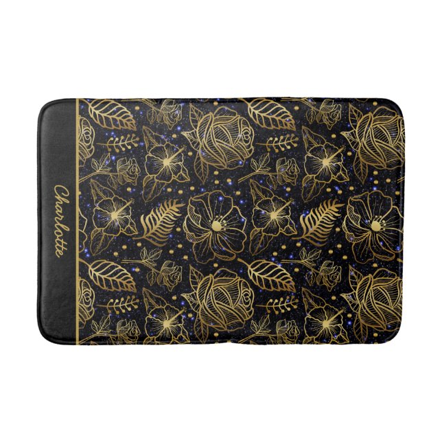 Personlig namn blommigt, sömlös mönster guld badrumsmatta (Framsidan)