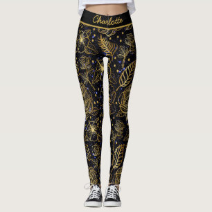 Personlig namn blommigt, sömlös mönster guld leggings