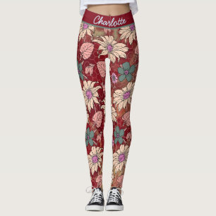 Personlig namn blommigt sömlös mönster röd leggings
