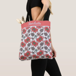 Personlig namn blommigt, sömlös mönster rosa tygkasse