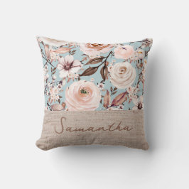 Personlig Namn Blommigt Vattenfärg Kudde