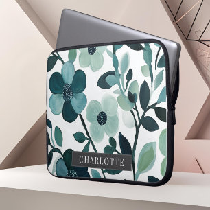 Personlig Namn Blue Aqua Blommigt Vines Laptop Fodral