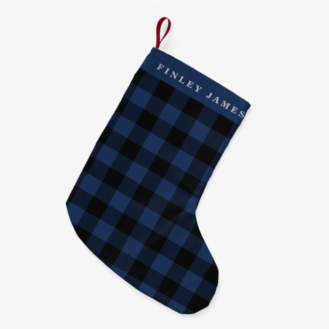 Personlig Namn Blue Black Buffalo Play Rustic Liten Julstrumpa (Framsidan (Hängande))