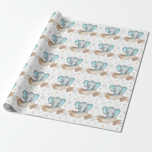 Personlig Namn Blue Elephant Pojke Mönster Presentpapper