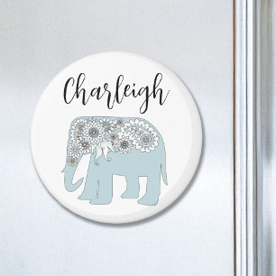Personlig Namn Blue Paisley Elephant Magnet