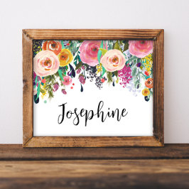 Personlig Namn Boho Blommigt Bedroom Nursery Art Poster