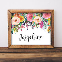 Personlig Namn Boho Blommigt Bedroom Nursery Art